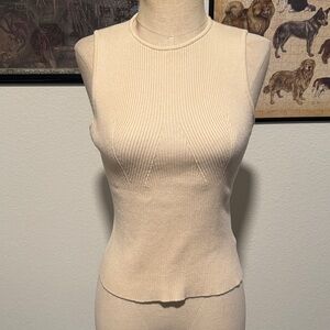 Sleeveless Ribbed Knit Top - Cream